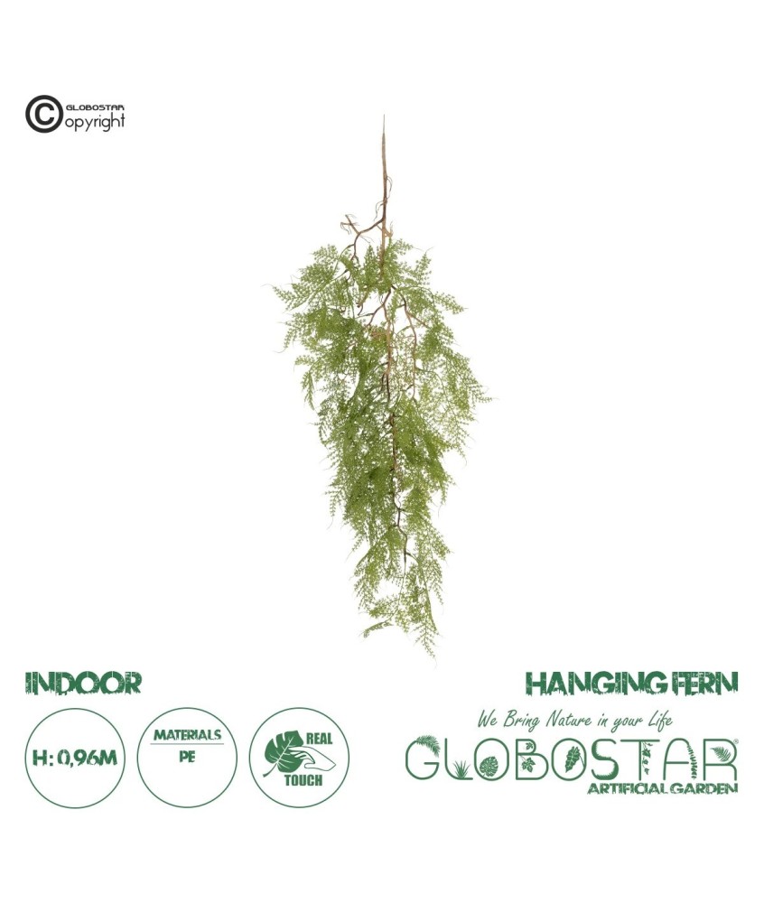 GloboStar® Artificial Garden HANGING FERN 20620 Τεχνητό Διακοσμητικό Κρεμαστό Φυτό Φτέρης Μ32 x Π14 x Υ96cm